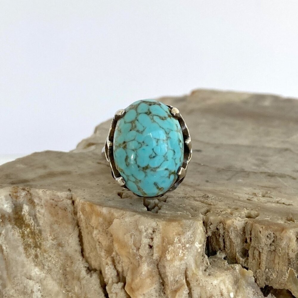 VTG Sterling Silver 925 Prong Set Oval Blue ?Hubble Glass Statement Ring Sz 5.5 - Picture 3 of 16
